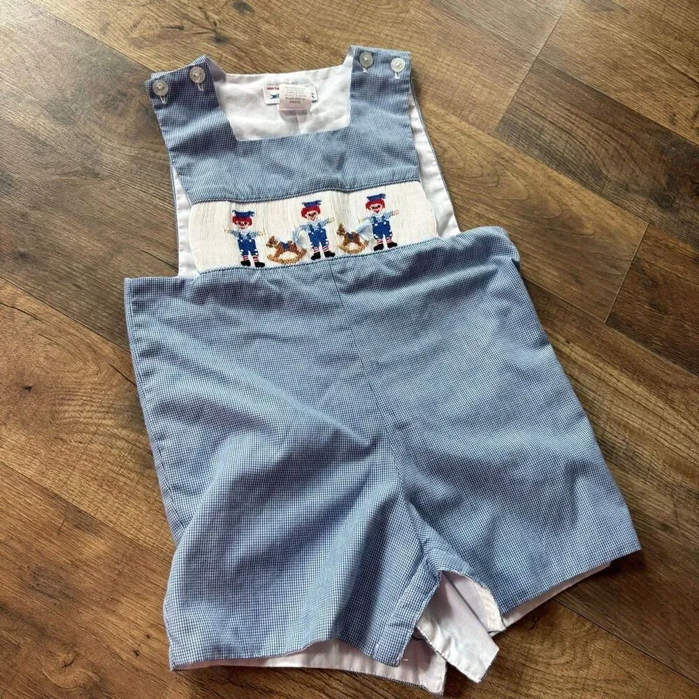 Silly Goose Boys 12M Raggedy Ann Andy Smocked John John Romper Preppy Boardwalk